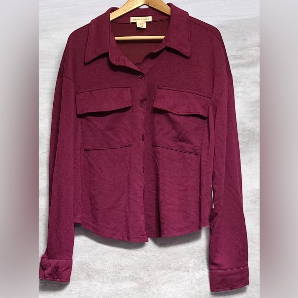 NWT HAPPILY GREY SHIRT WOMENS SIZE XL BUTTON UP LONG SLEEVE TOP PURPLE SIZE XL